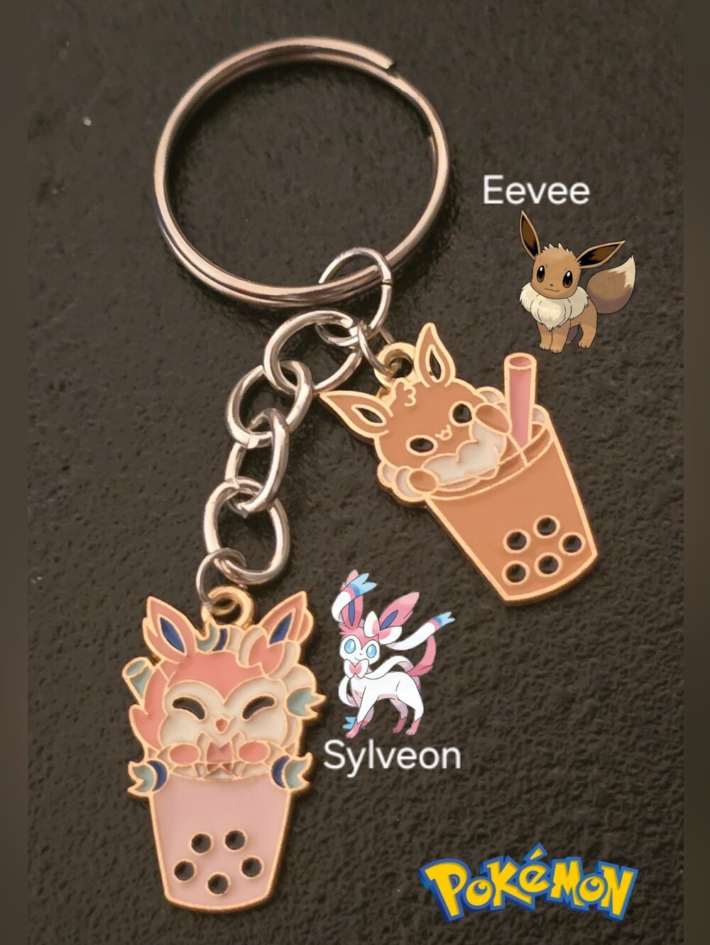 Pokemon Eevee & Sylveon Bubble Tea Enamel Keychain